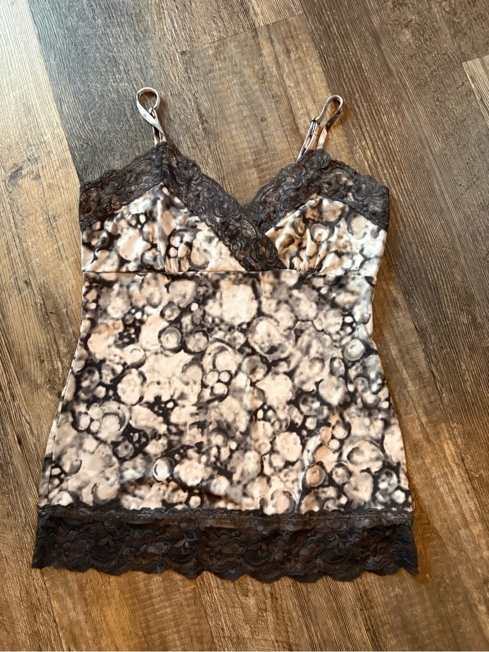 Lace-Trim Printed Cami Tank Top - Gray medium